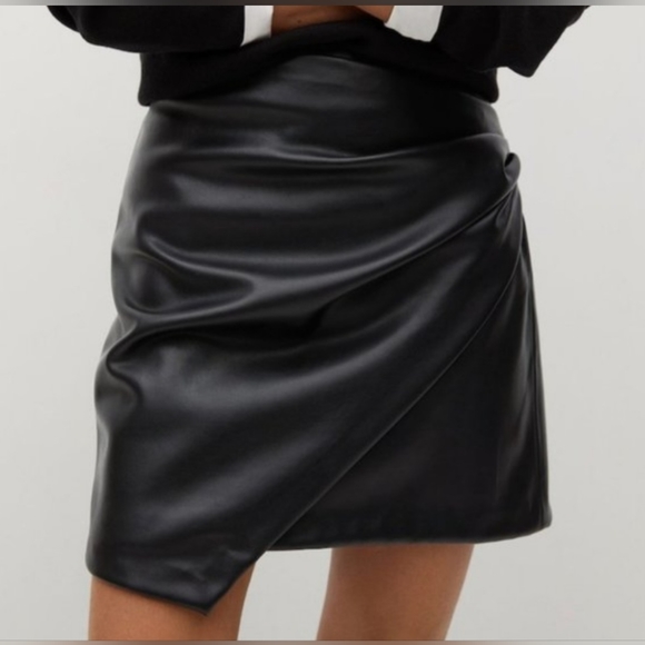 Mango Faux Leather Asymmetric Skirt with Lining - Picture 2 of 10